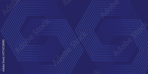 Dark Blue Background with Interlocking Hexagon Line Art. Vector illustration.