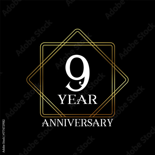 9 year anniversary wedding celebration design text vector illustration.