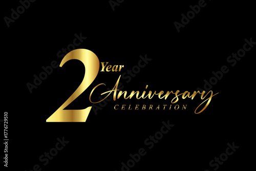 2 year Anniversary celebration. Gold luxury banner vector illustration.