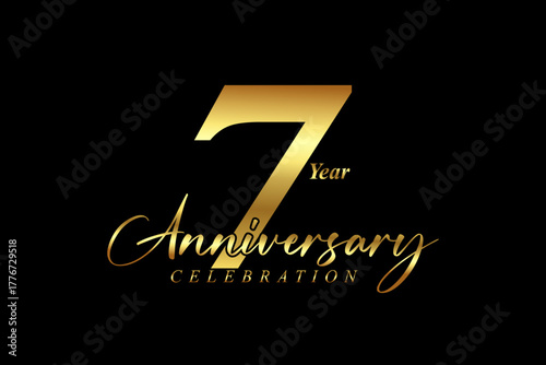 7th year Anniversary celebration. Gold luxury banner vector illustration.