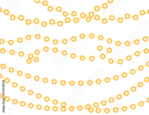 Realistic glowing string lights decoration isolated on transparent background, perfect for Christmas, party, or celebration design. Fairy lights transparent background. Christmas lights isolated.