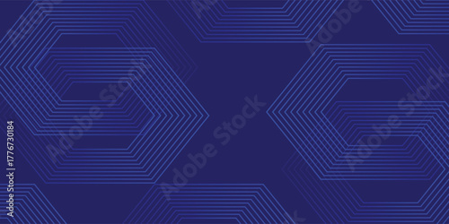 Dark Blue Background with Interlocking Hexagon Line Art. Vector illustration.