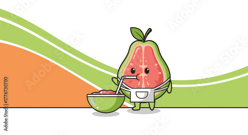 Charming Guava Sipping Its Drink from a Bowl with Funny Small Cute Expressions