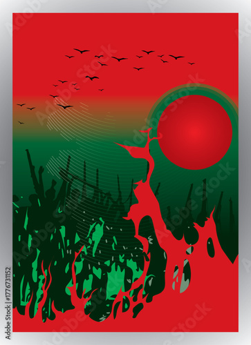 Red and Green Abstract Sportswear Pattern Vector - Bangladesh Flag Art Themed Jersey Design