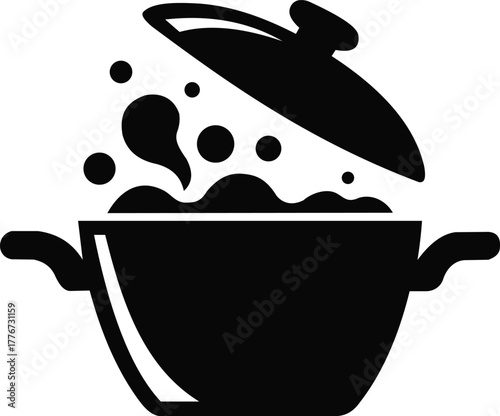 A black pot boiling with steam silhouette icon illustration
