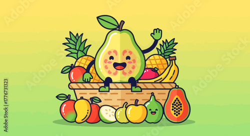 Cheerful Fruit Basket: A Vibrant Collection of Healthy, Smiling, and Playful Fruits