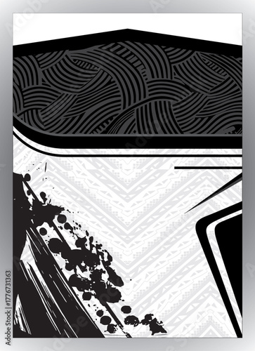 Black and White Aggressive Grunge Tribal Sublimation Sportswear Pattern Design - Dynamic Racing Jersey Template