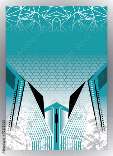 Aqua Cyan Modern Cyber Technology Sublimation Pattern Design - Geometric Esports Racing Jersey Template