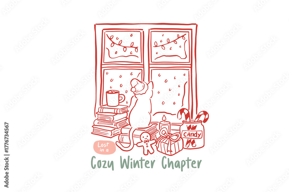 Naklejka premium Cozy Winter Delight Christmas Window Illustration Sublimation design