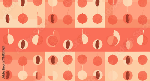 Abstract Lychee Fruit Pattern With Varying Pieces And Contrasting Coral Background