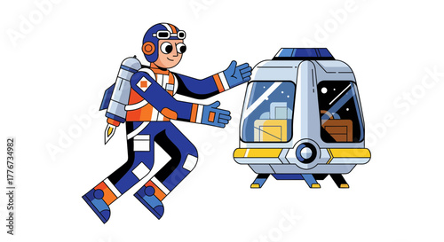 Astronaut Welcoming Guests To His Sleek Futuristic Space Shuttle for Interstellar Voyages