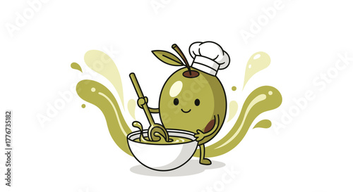 Chef Olive Character Cooking Delicious Olive Oil Dish for a Culinary Masterpiece