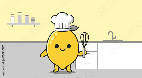 Chef Lemon Prepared to Whisk and Cook in The Cheerful Kitchen Illustration