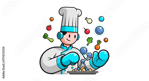 Chef Prepares Molecular Gastronomy Cuisine with Fresh Ingredients and Scientific Creativity