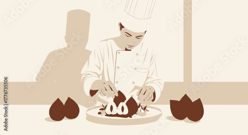 Chef Presenting Exquisite Culinary Creation of Chocolate Delights on Elegant Plate