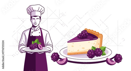 Chef Presenting Gourmet Berry Cheesecake Dessert with Fresh Berries and Elegant Presentation