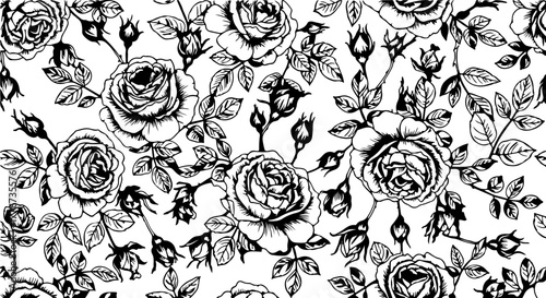 Seamless Hand-Drawn Rose Pattern in Vintage Botanical Style

Black and White Rose Flower Illustration Seamless Background

Floral Line Art Pattern with Roses and Leaves