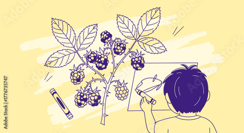 Child's Artistic Rendering of Brambles and Berries With Vibrant Color and Aesthetic Flair