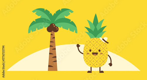Cheerful Pineapple Welcomes Tourists Aboard The Tropical Holiday Island Paradise
