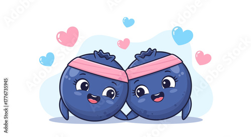 Comic Blueberry Companions with Pink Headbands Share a Heartfelt Bond Together