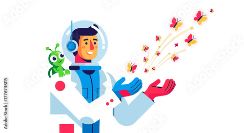 Cosmic Explorer Befriending a Tiny Companion and Showering Blossoming Butterflies