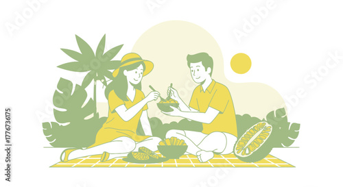 Couple Enjoying a Relaxing Picnic with Exotic Fruits Under the Sun