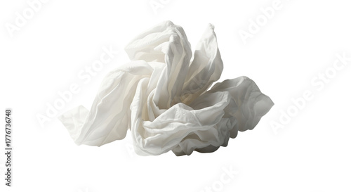 Crumpled used tissue on transparent background representing cold symptoms  