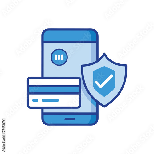 Secure Online Payment Protection via Mobile Device and Credit Card Shield Icon