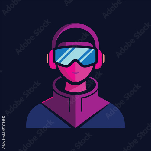 Futuristic Gamer in VR Headset with Glowing Goggles, Immersive Virtual Reality Experience