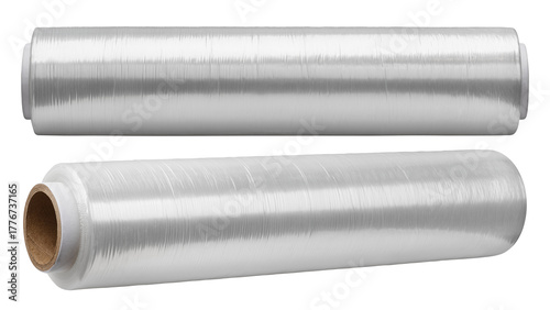 Fotografia stretch food Transparent Cling Film Roll isolated on white background, full dept