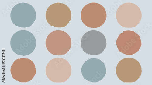 Abstract earthy color palette with watercolor grunge texture circles pattern
