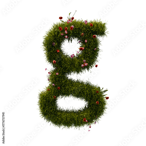 3D alphabetic grass and flower, Christmas wreath letter g lowercase
