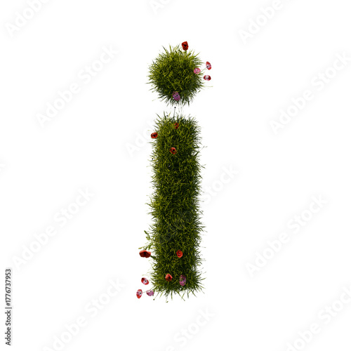 3D alphabetic grass and flower, Christmas wreath letter i lowercase
