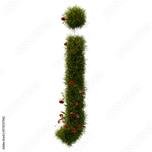 3D alphabetic grass and flower, Christmas wreath letter j lowercase