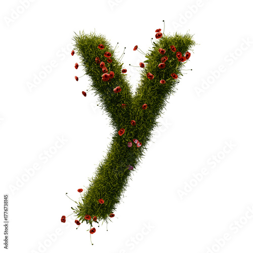 3D alphabetic grass and flower, Christmas wreath letter y lowercase