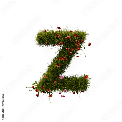 3D alphabetic grass and flower, Christmas wreath letter z lowercase