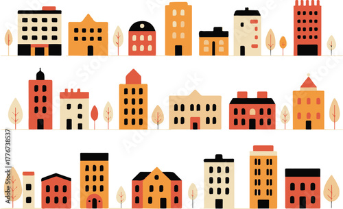 building minimalist urban block row of towers houses vector geometric design