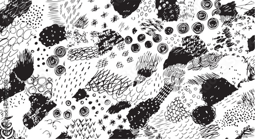 Hand drawn abstract black and white seamless pattern background texture