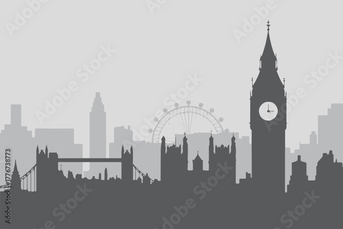 london skyline illustration bigben palace of westminster and thames view