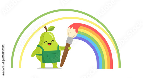 A Cheerful Pear Paints a Joyful Rainbow Across the Sky with a Big Brush