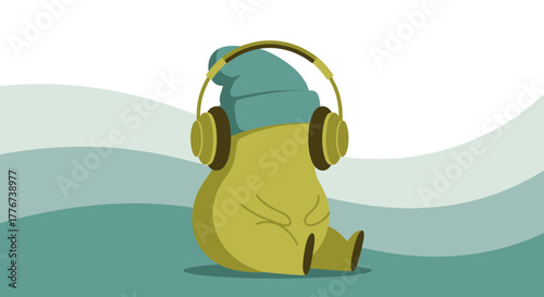 A Comforting Illustration Of A Serene Figure Listening To Music On Headphones