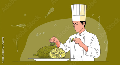 A Chef Expertly Preparing Exotic Fruit for a Culinary Masterpiece Presentation
