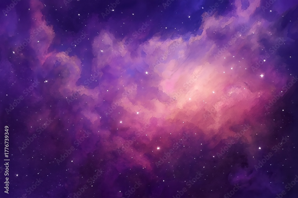 Fototapeta premium Colorful starry night sky with bright blue pink and white nebula clouds