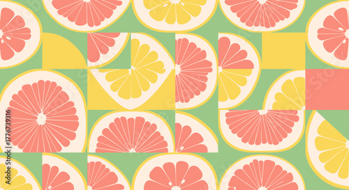 Abstract Citrus Fruit Arrangement in Slices with Geometric Patterns and Bright Hues