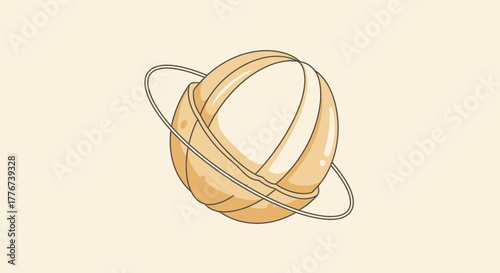 Abstract Conceptual Illustration of Celestial Spherical Body with Orbital Ring Design