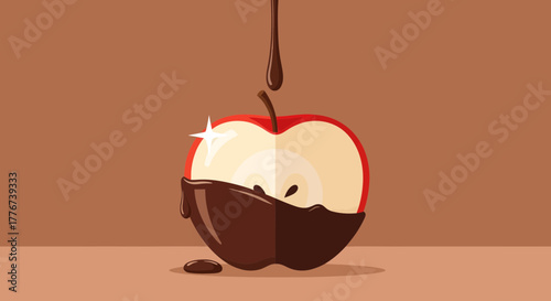 Chocolate Dipped Apple Delight With Drizzling Sauce Vector Illustration