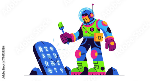 Astronaut Deciphers Ancient Inscriptions on an Extraterrestrial Stone Tablet for Exploration