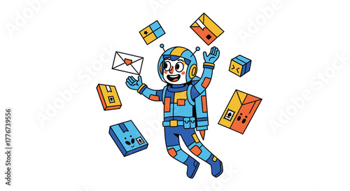 Astronaut Delivery: An Eccentric Mailman Juggling Packages and Letters in Space