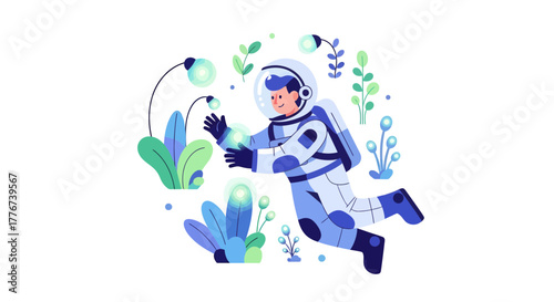 Astronaut Exploring Alien Flora, Scientific Discovery and Interstellar Exploration