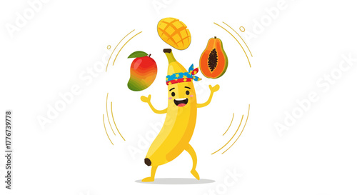 Cartoon Banana Juggling Tropical Fruits for Healthy Eating and Entertainment
